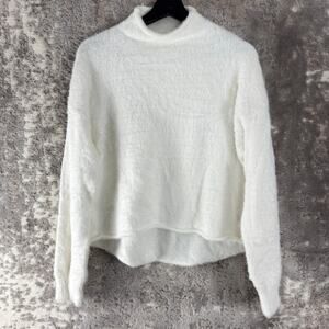 Balla Dahl Size S Mock Neck Roll Helm Fuzzy Sweater White Long Sleeve